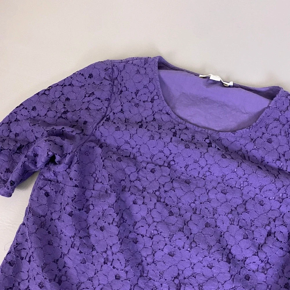Boden Lace Blouse Top US 14 Purple Floral Lace Short Sleeve Scoop Neck Lined - Picture 3 of 9